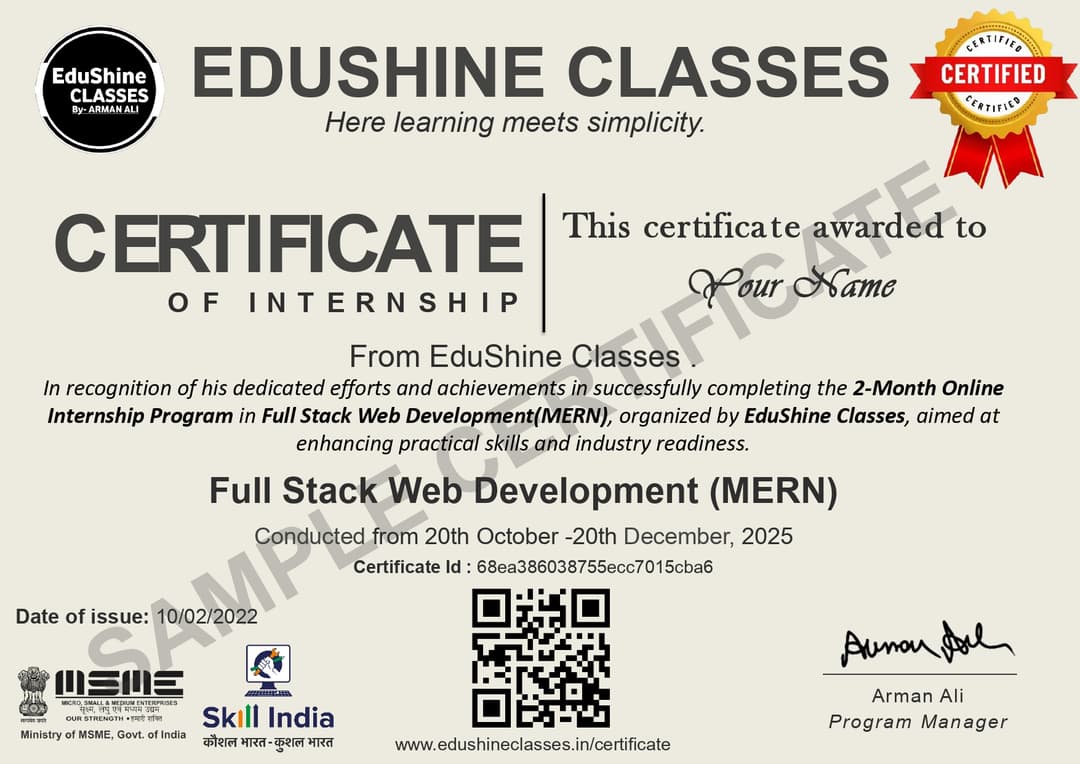EduShine Sample Certificate